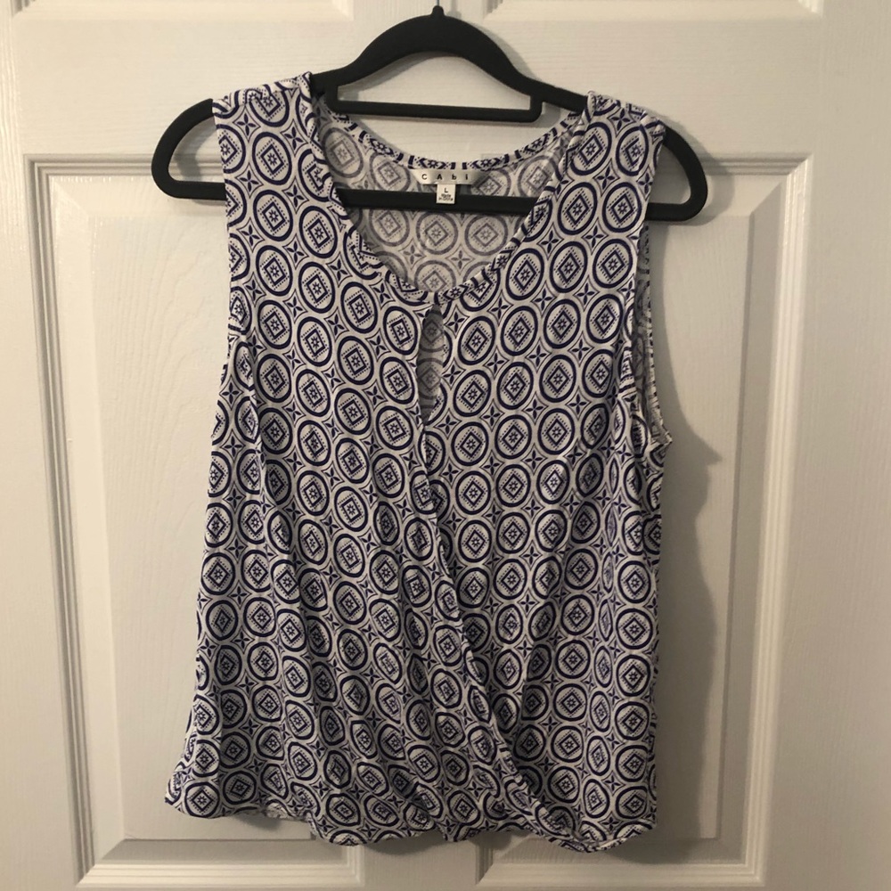 CAbi Geometric Wrap Top Blue/White